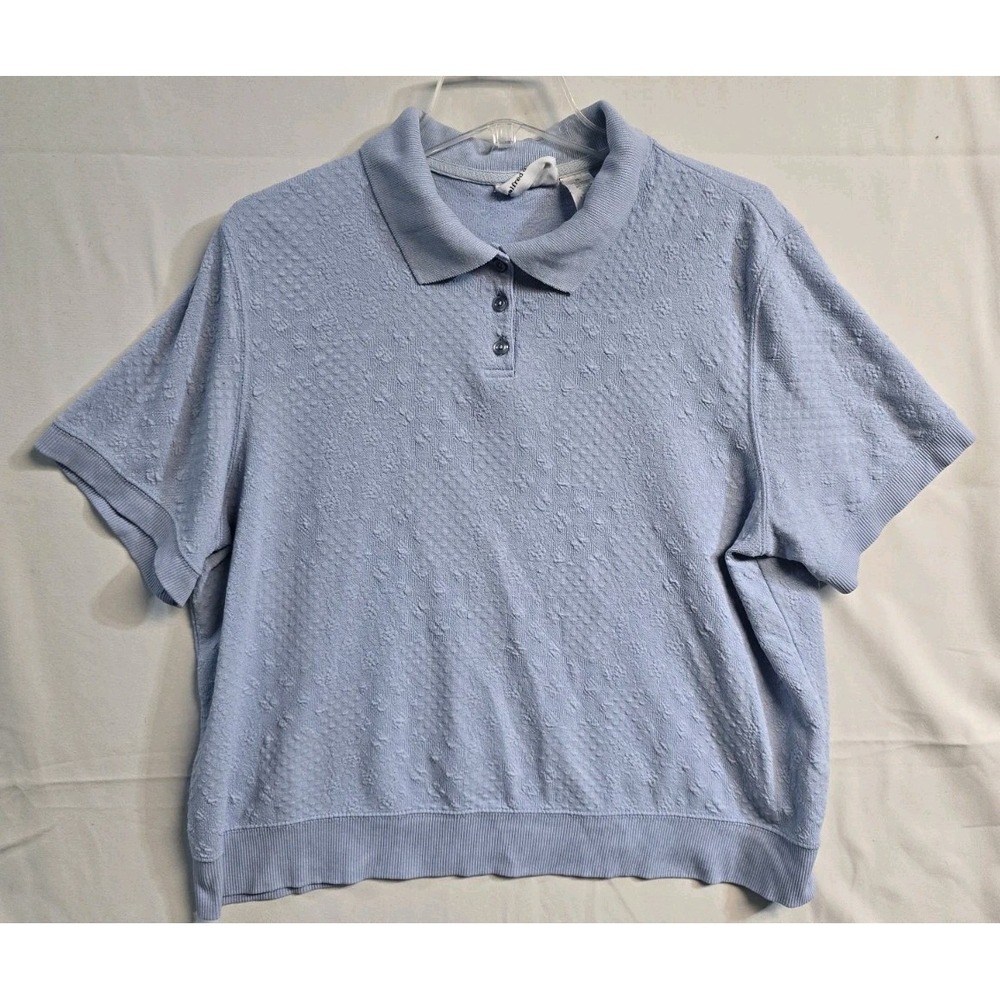 Alfred Dunner Women's Short Sleeve Blue Collared Sweater XL